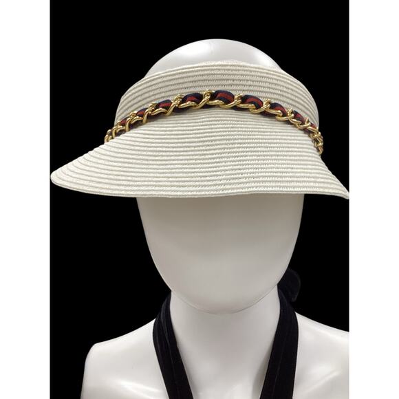 VTG SCALA Purse & Visor Set Women’s One Size Gold Chain Zip Up Purse Cream Color - Picture 3 of 9